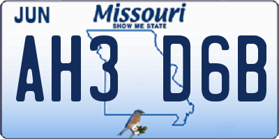 MO license plate AH3D6B