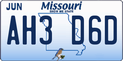 MO license plate AH3D6D