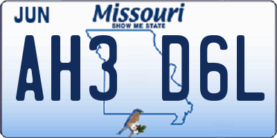 MO license plate AH3D6L