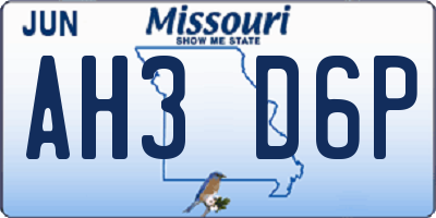 MO license plate AH3D6P