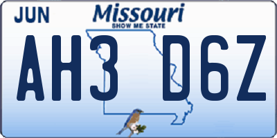 MO license plate AH3D6Z