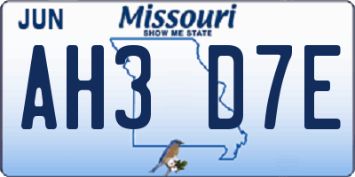 MO license plate AH3D7E