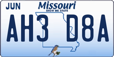 MO license plate AH3D8A