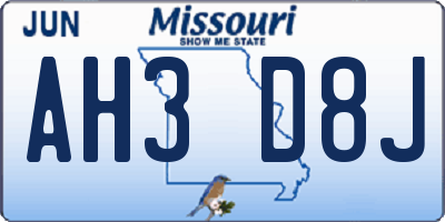 MO license plate AH3D8J