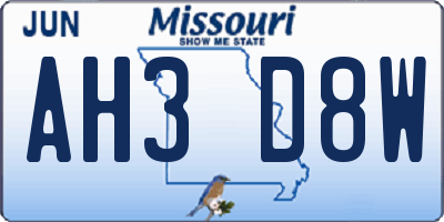 MO license plate AH3D8W