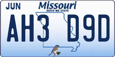 MO license plate AH3D9D