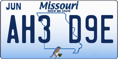 MO license plate AH3D9E