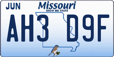 MO license plate AH3D9F