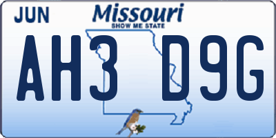 MO license plate AH3D9G