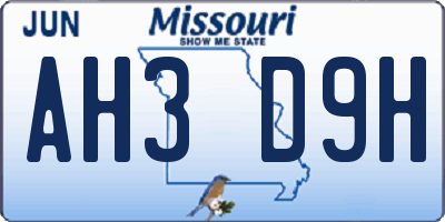 MO license plate AH3D9H