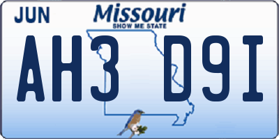 MO license plate AH3D9I