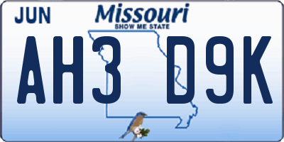 MO license plate AH3D9K