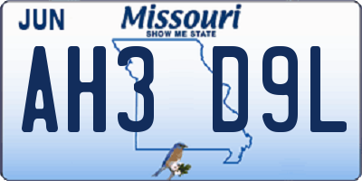 MO license plate AH3D9L