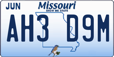 MO license plate AH3D9M