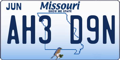 MO license plate AH3D9N