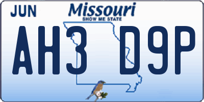 MO license plate AH3D9P