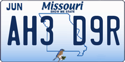 MO license plate AH3D9R