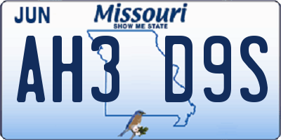 MO license plate AH3D9S