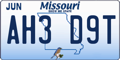 MO license plate AH3D9T