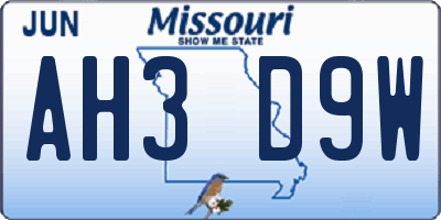 MO license plate AH3D9W