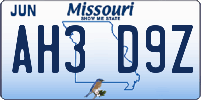 MO license plate AH3D9Z