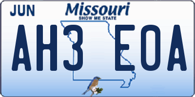 MO license plate AH3E0A