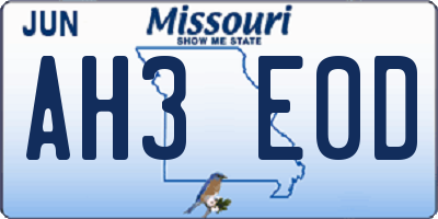 MO license plate AH3E0D