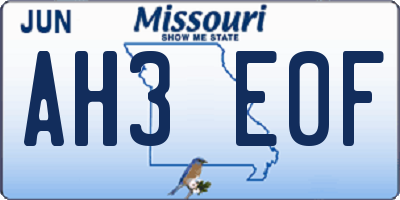 MO license plate AH3E0F