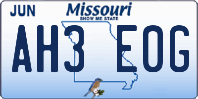 MO license plate AH3E0G