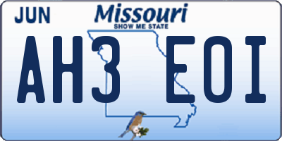 MO license plate AH3E0I