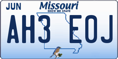 MO license plate AH3E0J