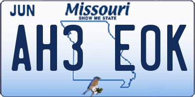 MO license plate AH3E0K