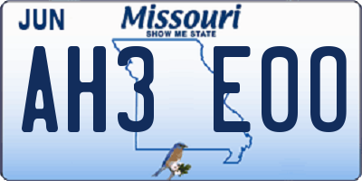 MO license plate AH3E0O