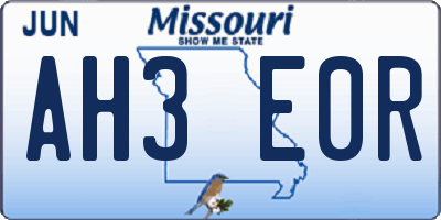 MO license plate AH3E0R