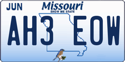 MO license plate AH3E0W