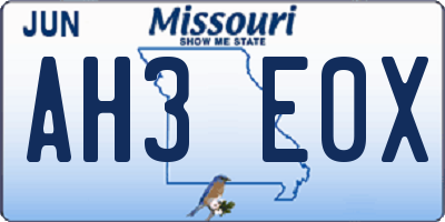 MO license plate AH3E0X