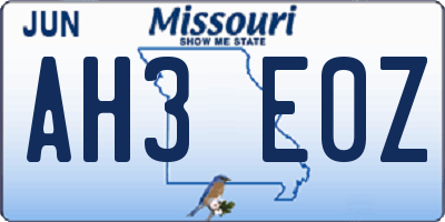 MO license plate AH3E0Z