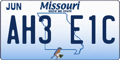 MO license plate AH3E1C