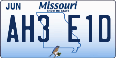 MO license plate AH3E1D