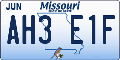 MO license plate AH3E1F