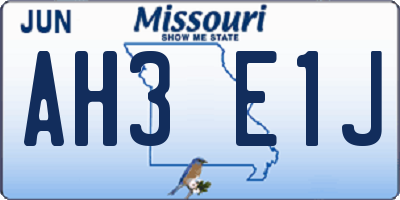 MO license plate AH3E1J