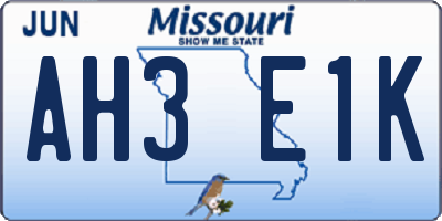 MO license plate AH3E1K