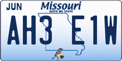 MO license plate AH3E1W