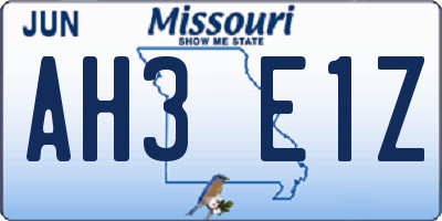 MO license plate AH3E1Z