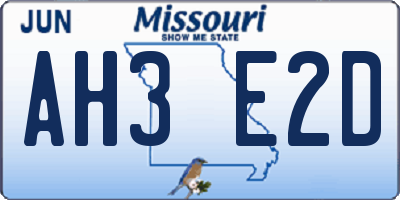 MO license plate AH3E2D