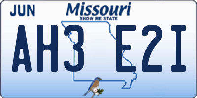 MO license plate AH3E2I