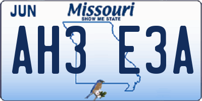 MO license plate AH3E3A