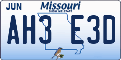 MO license plate AH3E3D