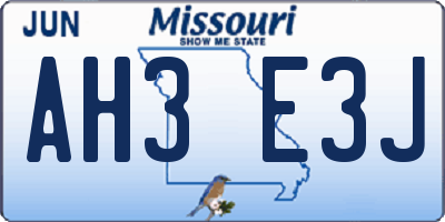 MO license plate AH3E3J