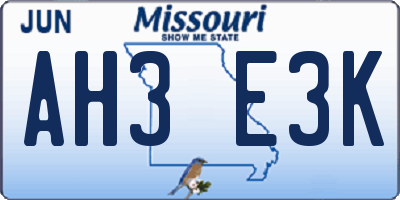 MO license plate AH3E3K